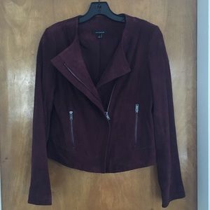 Ann Taylor Genuine Suede Moto Jacket - Burgundy